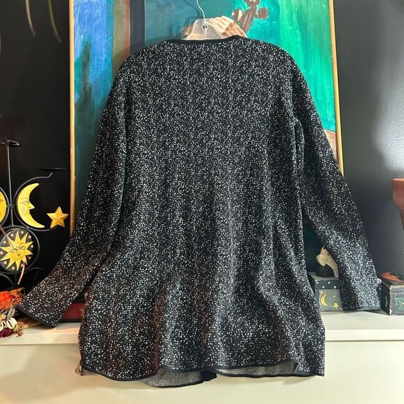 Nicole Miller Black and White Speckled Zip Up Cardigan Medium - Picture 2 of 15